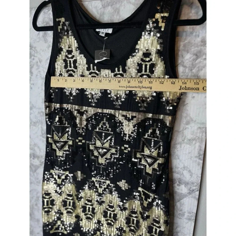 Women’s Black/Gold holiday party/Sequin Dress Medium Sleeveless/NWT /SlipOn - Picture 5 of 7